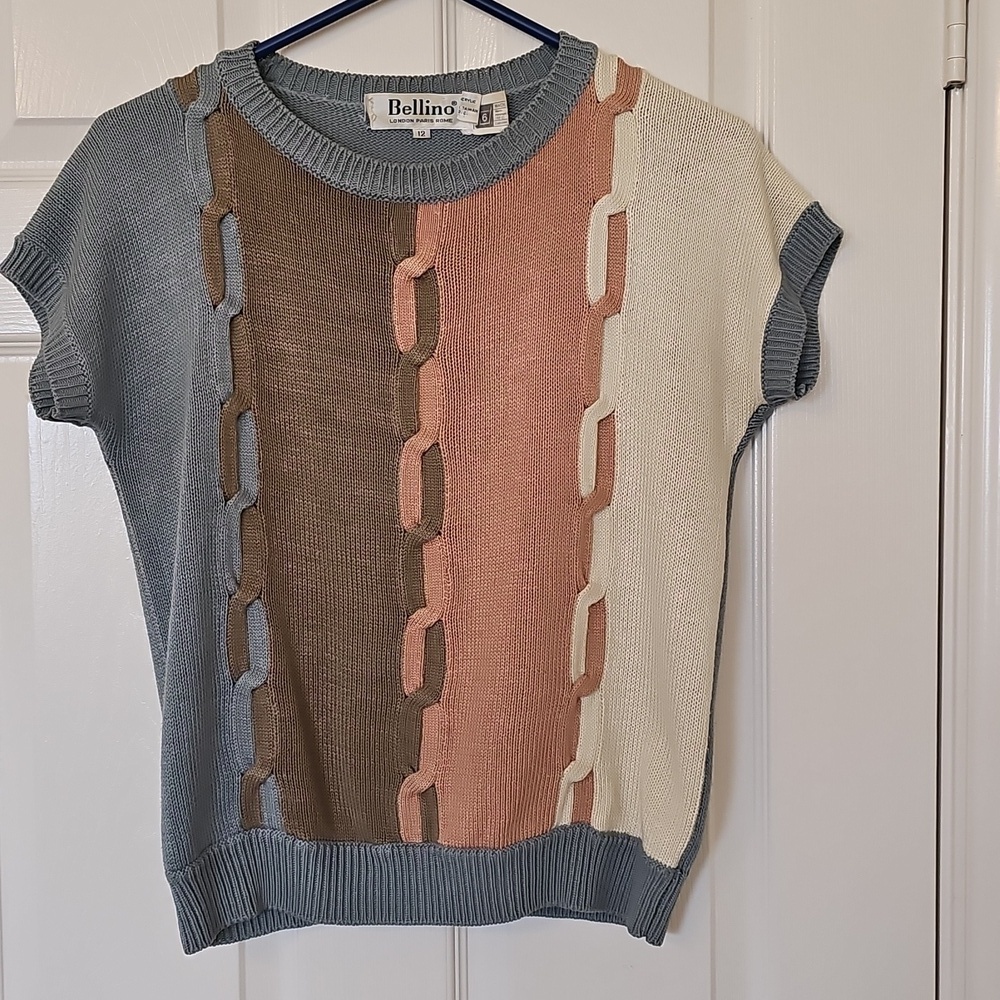 Bellino London Vintage 80'S Colorblock Short Sleeve Women's Top US Size 8 *UK 12